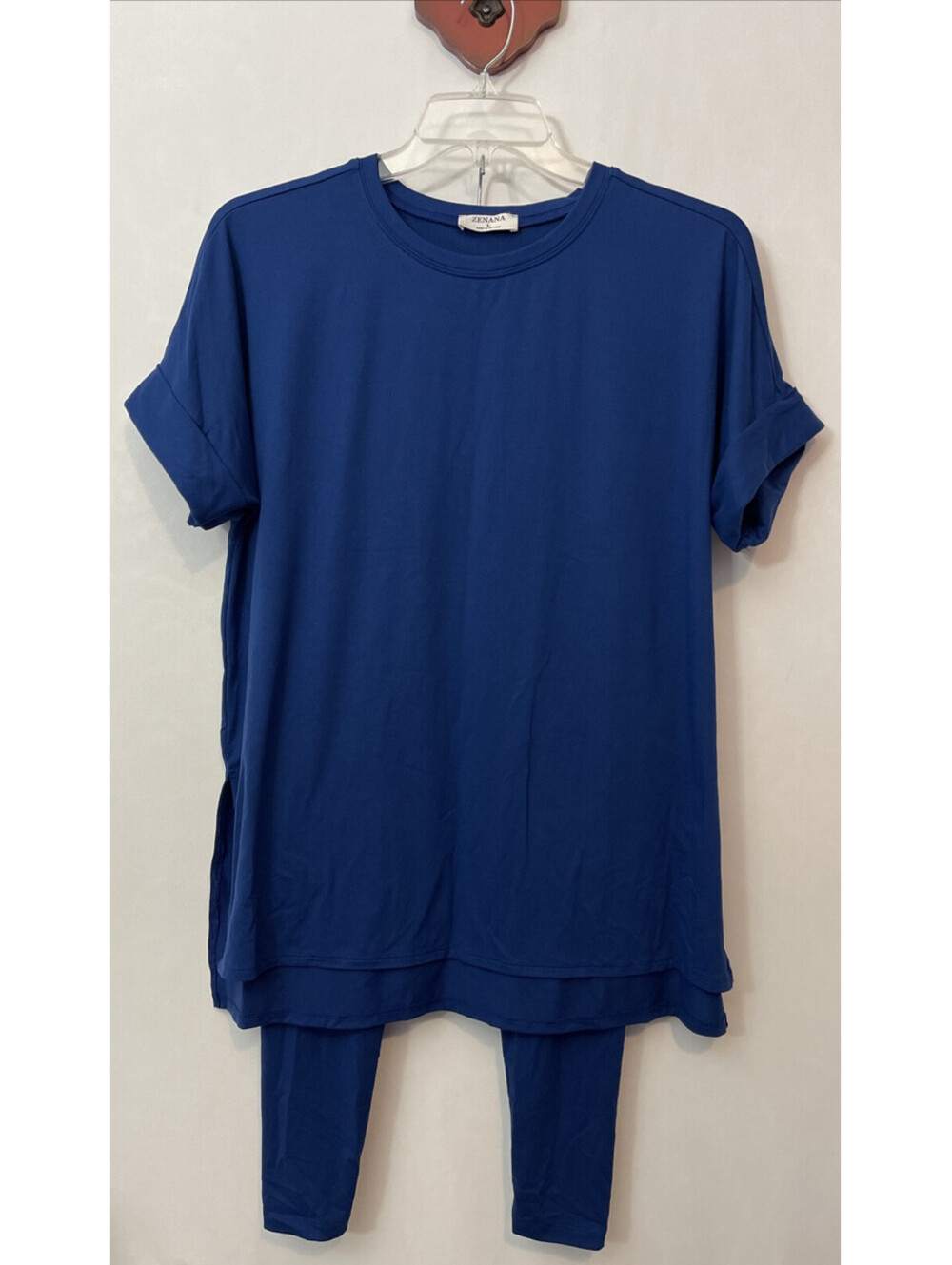 Indie Co Zenana Womens Large Blue Maddie Microfiber Tunic Legging Outfit! A2585